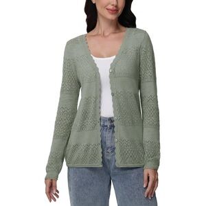 Frye Pointtelle Sage Green Knit V-Neck Lightweight Cardigan 3538